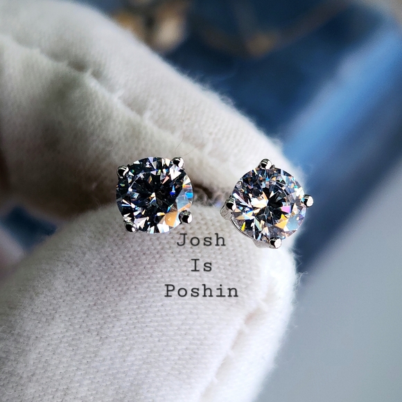 1CTW round four prong white diamond stud earrings in sterling silver - Picture 5 of 6